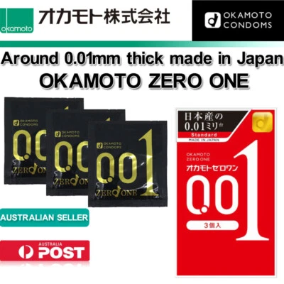 Okamoto 001 Zero One Thinnest 0.01mm Condoms Standard/Regular Size 3pcs日本冈本避孕套超薄 - image 1 of 4