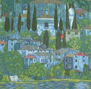 Gustav Klimt CHURCH IN CASSONE w/CYPRESSES Needlepoint Tramme Kit 24"x24" - Picture 1 of 5