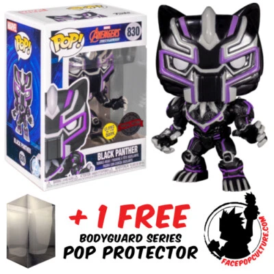 FUNKO POP MARVEL MECH BLACK PANTHER GLOW #830 EXCLUSIVE + POP PROTECTOR - image 1 of 2