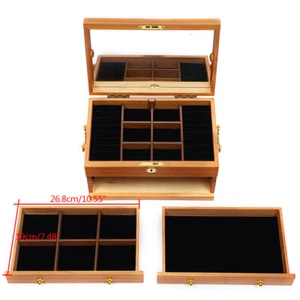 Large Wooden Jewelry Box W/ Safe Lock 3 Layers Retro Storage Organizer Gift New - Picture 1 of 22