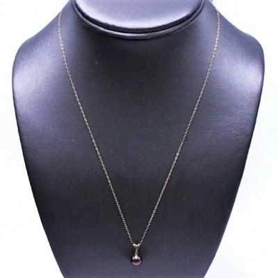Collar de oro amarillo macizo de 10K y colgante de perlas naturales de Tahití de chocolate Foto 1 de 2
