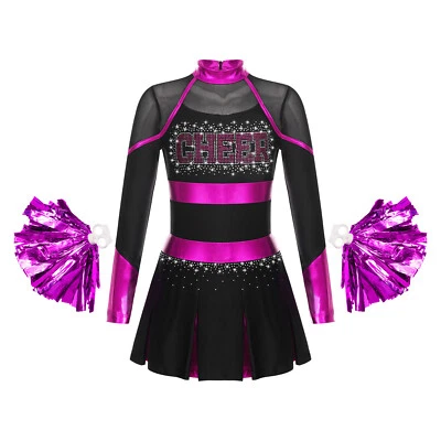 Girls Cheerleading Uniform Dress Cheer Leader Cosplay Outfits for Kids Carnival - Image 1 of 4