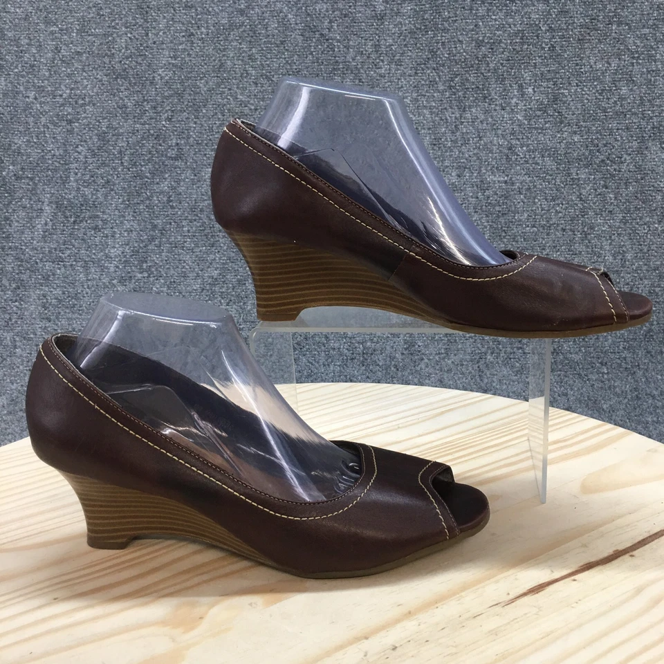 Aerosoles Flexation Heels Womens 10 M Paisley Slip On Peep Toe Wedge Pumps Brown - Image 1 of 4