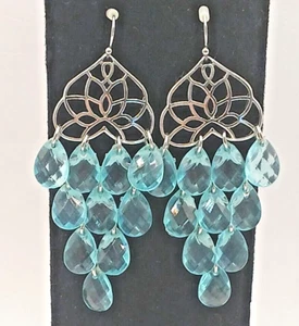 Avon Fall Into Color Chandelier Earrings Silver Tone Aquamarine Color - Picture 1 of 3