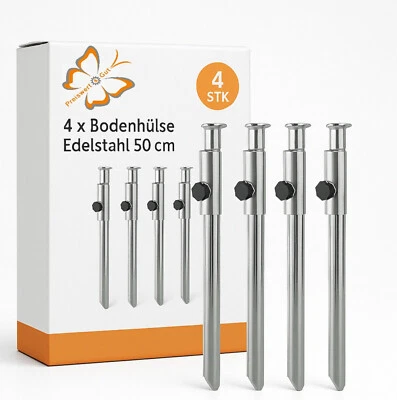 PREISWERT&GUT 4x Bodenhülse Edelstahl Camping 50 cm Wäscheständer Rasendorn für Sonnenschirm