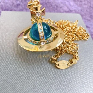 Vivienne Westwood kleine Kugel Halskette Gold hellblau neu ohne Box - Bild 1 von 2