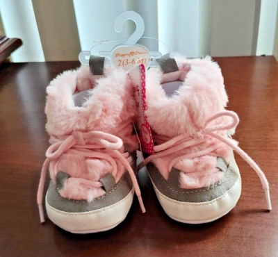 Stepping Stones Baby Girl Booties-Gray w/Pink-Size 2(3-6months)-New w/Tags - Image 1 of 4