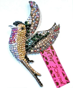 Big CARDINAL Golden DOVE Green Wings BIRD Rhinestone Betsey Johnson Brooch - Picture 1 of 10