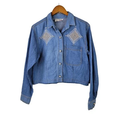 Abrigo Chaqueta Vaquera Vintage Años 80 Talla 8 Suroeste Azteca Dorado Bordado Foto 1 de 4