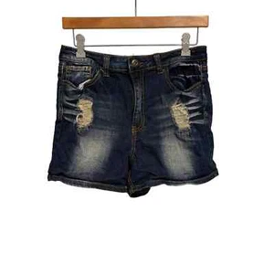 Revolt Girls Blue Jean Shorts Distressed in Front, High Waist 3" Inseam Size 11 - Picture 1 of 8