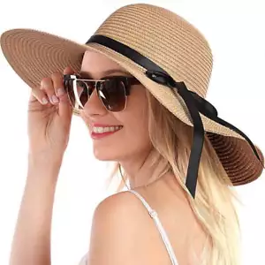 Sombrero de verano de borde ancho para mujer plegable Roll Up Cap sol paja playa sombrero - Imagen 1 de 93
