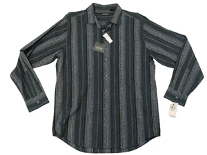 Reunion Men's shirt black long sleeve stripe Paisley Size L XL NWT - Picture 1 of 8