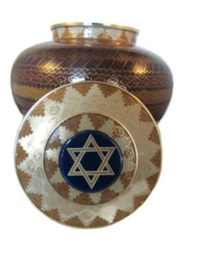 Jüdischer Davidstern Einäscherung Messing Urne 190 Pfund braun Cloisonne Adobe Design - Bild 1 von 5