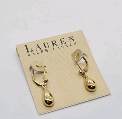 Pendientes colgantes Lauren Ralph Lauren lágrima perforados tono dorado nuevos Foto 1 de 4