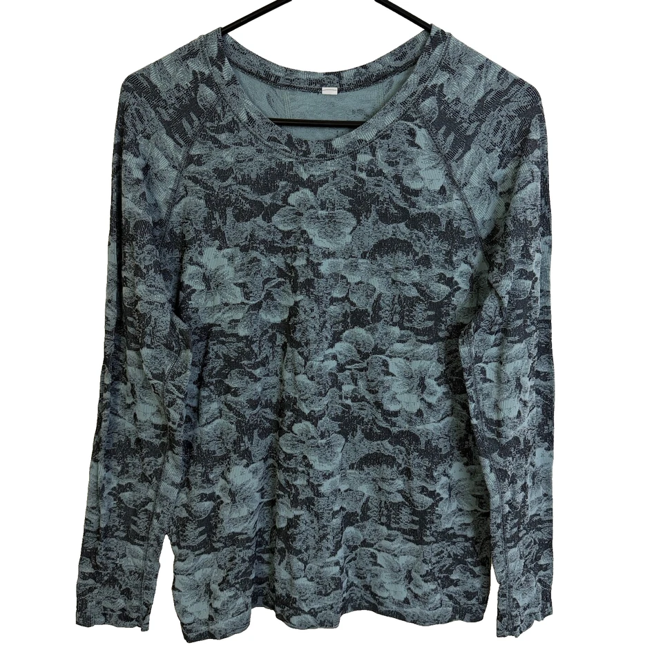 Top Athleta Momentum Mujer Medio Verde Negro Floral Manga Larga Correr Gimnasio Foto 1 de 4