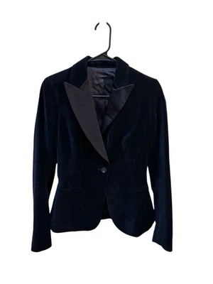 Blazer Elie Tahari Negro Terciopelo Un Botón Talla 2 Esmoquin Corte Ecuestre Clásico Foto 1 de 4