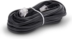 25 FT Feet Modular Phone Line Cord - High Quality 2 Conductor - Black - 1 Pack - Picture 1 of 8
