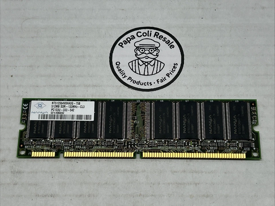 Nanya NT512S64V8HA0G-75B DDR 512MB PC-133 RAM Memory - Image 1 of 4