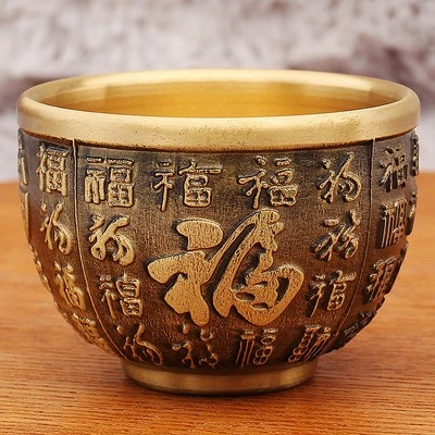 Tazza da vino in rilievo ornamento casa tavolo da vino tazza Baifu in ottone - Immagine 1 di 4