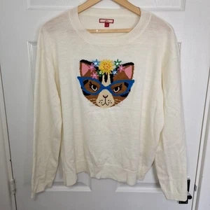 Joe Browns Jumper UK 14 Cream Cat Embroidered Knit Sweater - Picture 1 of 12