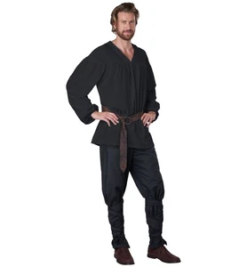 Renaissance Peasant Shirt Black Medieval Pirate King Mens Costume Top S/M - Picture 1 of 2