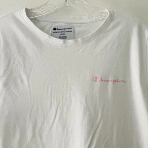 Champion Women’s Size XL White With Pink Letters Logo Cuffed Sleeve Shirt Top - Picture 1 of 7