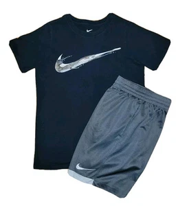Nike Dri-fit Youth Medium (5-6) Black & Gray Athletic Shorts & Tshirt Outfit - Picture 1 of 5