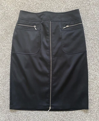 Etam Vintage Black Zip Front Pencil Skirt UK 10, Satiny look, Zip front pockets - Image 1 of 4