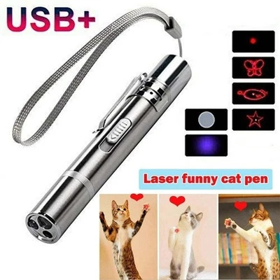 Laser Pet Cat Toy USB Rechargeabl Red Dot UV Torch Light Sight Pointer Laser Pen - Image 1 of 4