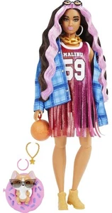 Barbie Extra Doll with Pink-Streaked Crimped Hair in Jersey Dress with Pet Corgi - Picture 1 of 6
