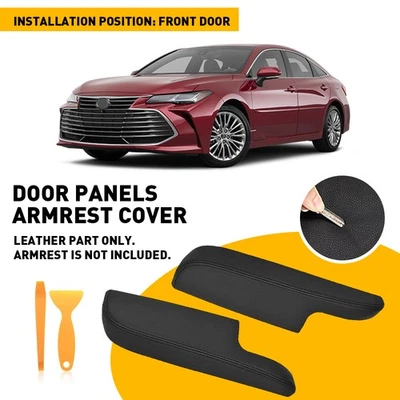 Black Front Door Panels Armrest Cover Leather Fits For 2013-2018 Toyota Avalon Foto 1 de 4