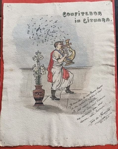 1915 SOUVENIR CAPTIVITÉ KREFELD DESSIN GOUACHE WW1 POILU DE KERANGAL CARICATURE - Picture 1 of 5