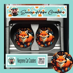 Auto Untersetzer Herbst Rotfuchs Herbst Saison Blatt 2er Set Neopren saugfähig sublimiert - Bild 1 von 5