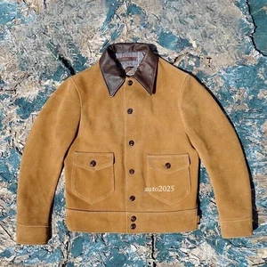 Veste homme style vintage américain décontractée rétro Far West daim cuir de vache - Photo 1/9