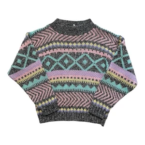 Vintage 1990er Mädchen "Schwester Schwester" Pullover Geometrisch Medium Größe 10-12 Pastell - Bild 1 von 9