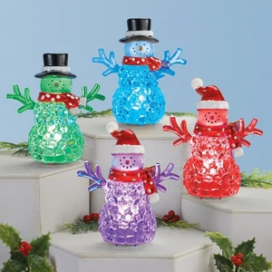 Set of 4 LED Color Changing Christmas Snowman Figurine Sitters Tabletop Decor - Picture 1 of 4