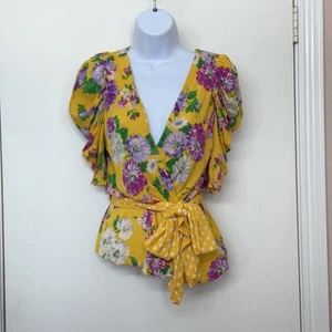 ZARA TRF Collection Women Yellow Floral Print Wrap Blouse, Size XS - Picture 1 of 10