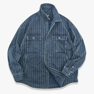Camisa de Trabajo Para Hombre Abrigo Teñido Índigo Chaqueta de Trabajo Bolsillos Camisa Manga Larga Camisa - Imagen 1 de 20