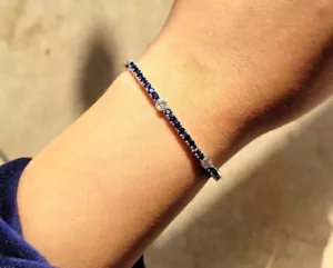 15 CT Round Blue Sapphire Lab Created Women's Bracelet 14K White Gold Plated - Picture 1 of 7