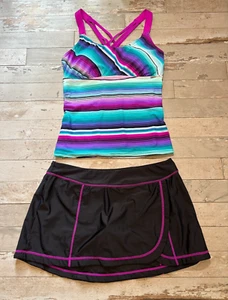NWT ZeroXposur Multicolor Stripped Tankini Swimsuit Size XL Strappy NWT - Picture 1 of 15