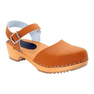 Sandalias suecas de cuero coñac con zueco de madera BJORK ALMA - Imagen 1 de 7