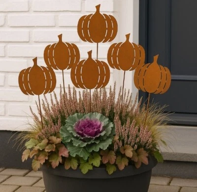 6 PZ metallo ZUCCA ruggine spina decorativa zucche picks 9 cm decorazione natalizia