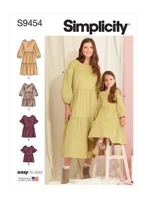 Simplicity Pattern S9454 EASY Tiered DRESS & TOP: Misses Sizes 6-24, Girls 3-8 - Image 1 of 4