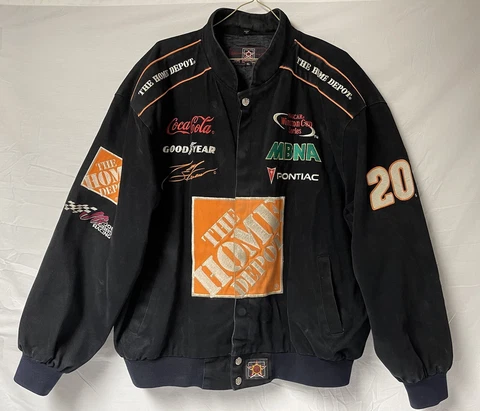 VTG Tony Stewart JH Design Home Depot Nascar Race Varsity Bomber Jacket SZ XL Cover
