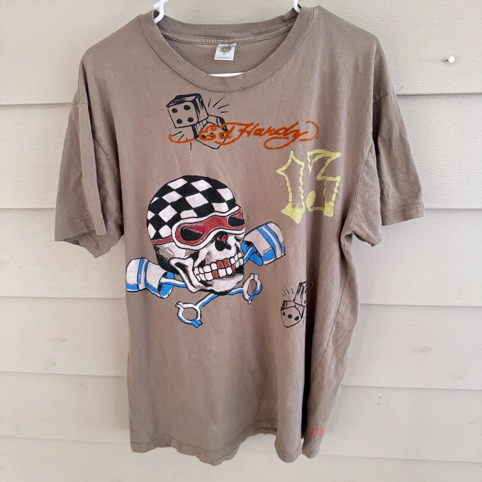 Camiseta De Colección Y2K Ed Hardy Gráfica Diseño Calavera Dados Manga Corta Top Talla XL Foto 1 de 4