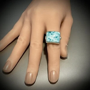 NEW STERLING SILVER NATURAL LARIMAR RING SIZE 8.5 - Picture 1 of 8