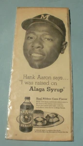 1950's Hank Aaron ALAGA SYRUP Baseball Ad Milwaukee / Atlanta Braves 5" x 13" - Picture 1 of 1