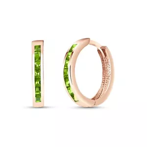 14K. SOLID GOLD HOOP HUGGIE EARRING WITH PERIDOTS - Picture 1 of 9