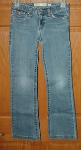 Old Navy Girls Size 12 Stretch Blue Denim Jeans Adjustable Waist Red Stitching - Picture 1 of 3