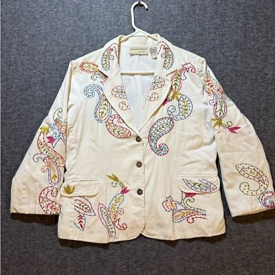 Carrie Allen Vtg Western Paisley Embroidered Jacket womens L white concert Fest - Image 1 of 4